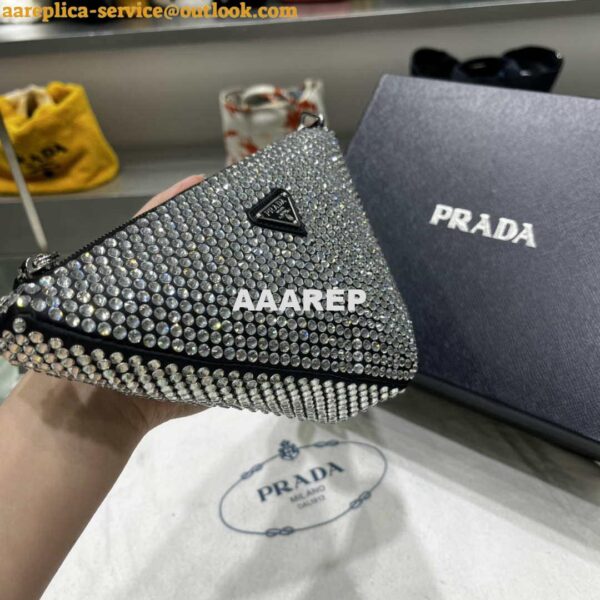 Replica Prada 1NE039 Crystal-studded satin pouch Black 7