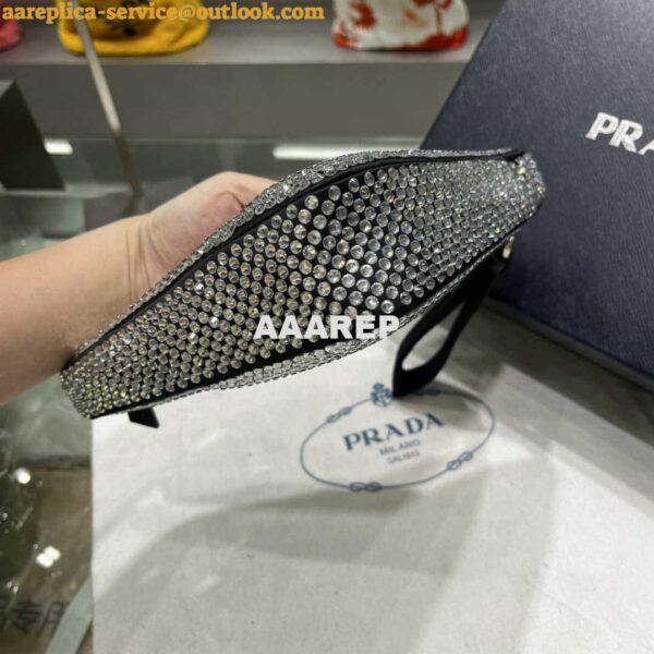 Replica Prada 1NE039 Crystal-studded satin pouch Black 8