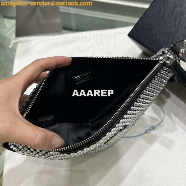 Replica Prada 1NE039 Crystal-studded satin pouch Black 10