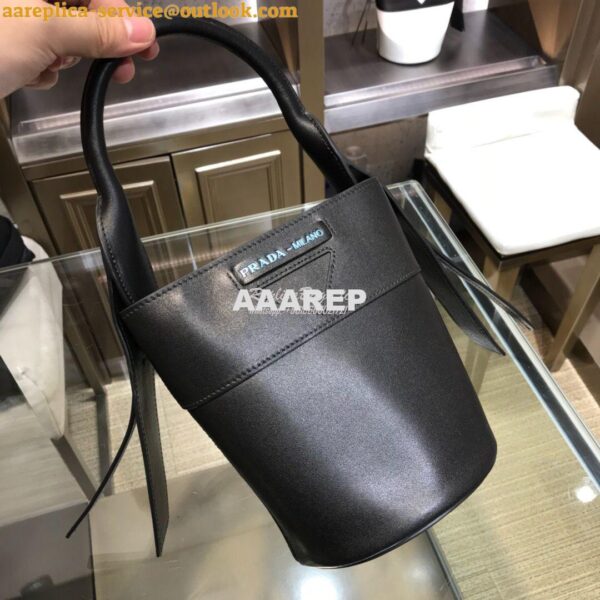 Replica Prada Ouverture Leather Bucket Bag 1BE015 Black 5