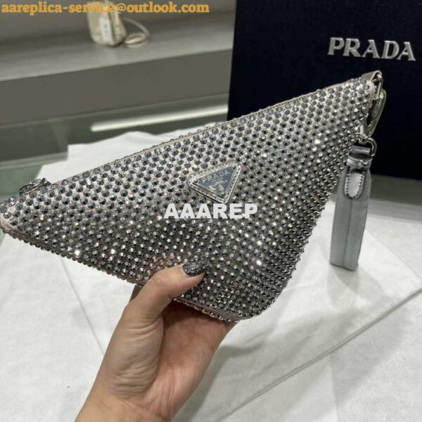 Replica Prada 1NE039 Crystal-studded satin pouch Gray 3