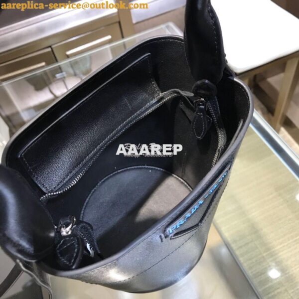 Replica Prada Ouverture Leather Bucket Bag 1BE015 Black 11