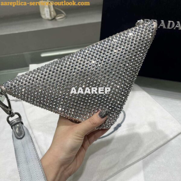 Replica Prada 1NE039 Crystal-studded satin pouch Gray 5