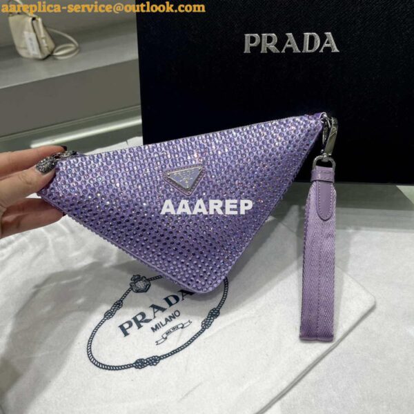 Replica Prada 1NE039 Crystal-studded satin pouch Purple 3