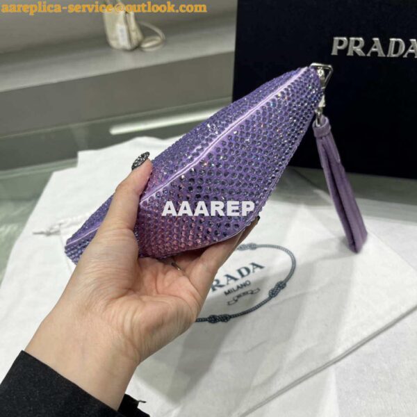 Replica Prada 1NE039 Crystal-studded satin pouch Purple 6