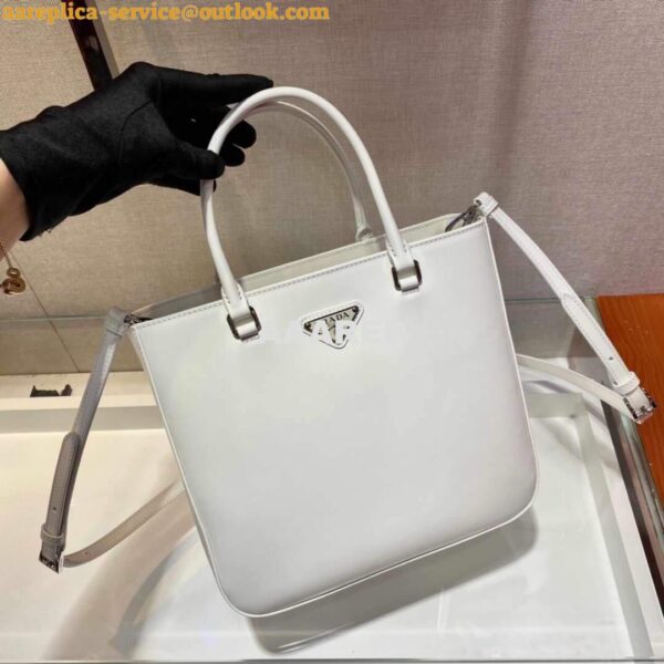 Replica Prada 1BA330 Brushed Leather Tote Bag White 2