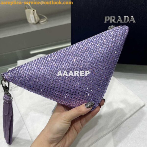 Replica Prada 1NE039 Crystal-studded satin pouch Purple 7