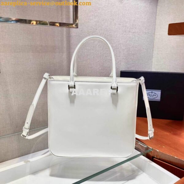 Replica Prada 1BA330 Brushed Leather Tote Bag White 3