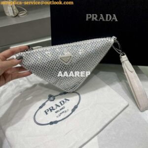 Replica Prada 1NE039 Crystal-studded satin pouch White