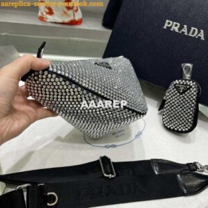 Replica Prada 1NE190 Crystal-studded satin pouch Black 2