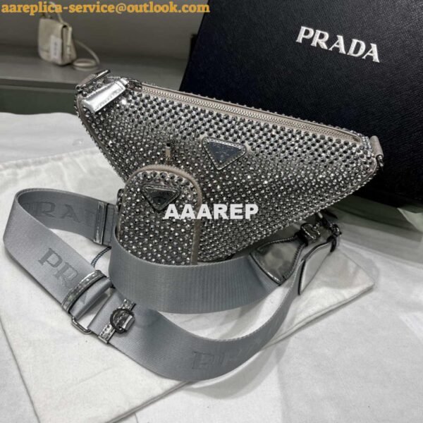 Replica Prada 1NE190 Crystal-studded satin pouch Gray 6