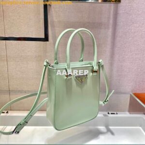 Replica Prada 1BA331 Small Brushed Leather Tote Light Green 2