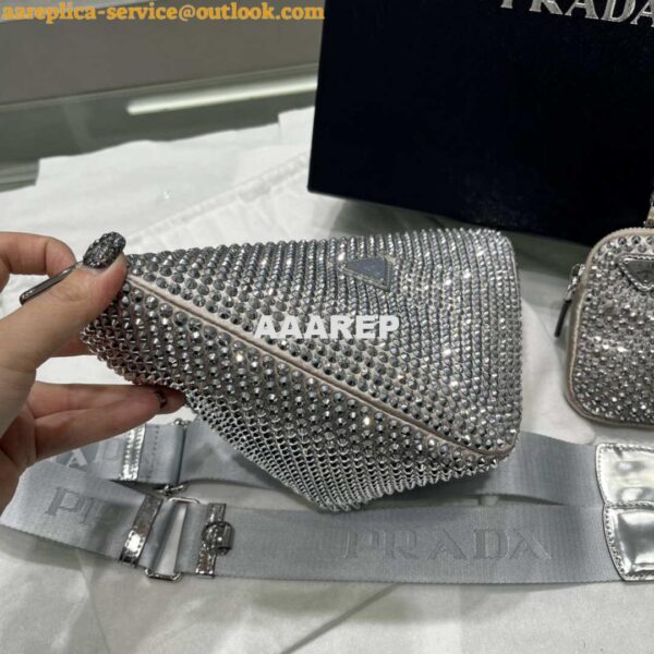 Replica Prada 1NE190 Crystal-studded satin pouch Gray 8