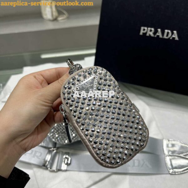 Replica Prada 1NE190 Crystal-studded satin pouch Gray 10