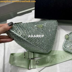 Replica Prada 1NE190 Crystal-studded satin pouch Green 2