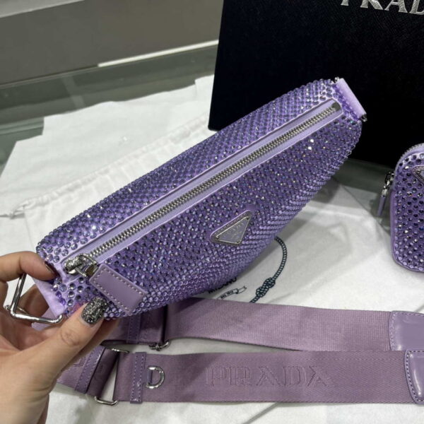 Replica Prada 1NE190 Crystal-studded satin pouch Purple 3