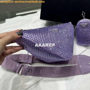 Replica Prada 1NE190 Crystal-studded satin pouch Purple 2