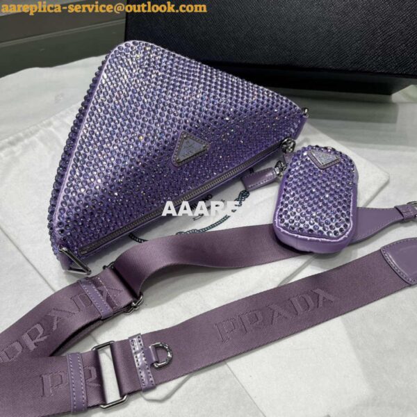 Replica Prada 1NE190 Crystal-studded satin pouch Purple 9