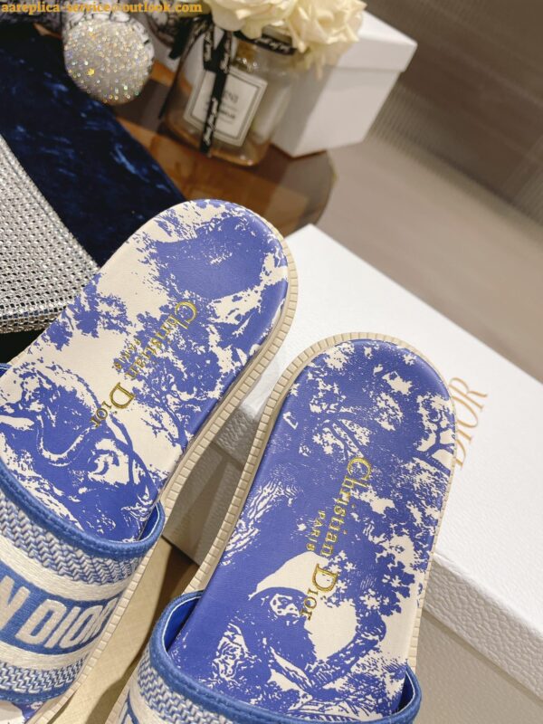 Replica Dior Dway Slides In Bright Blue Toile de Jouy Embroidered Cotton 8