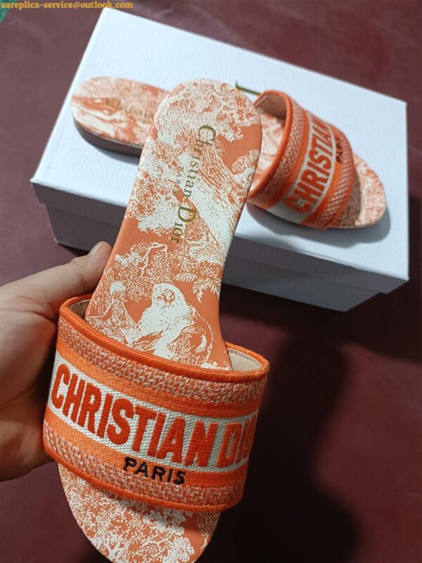 Replica Dior Dway Slides In Bright Orange Toile de Jouy Embroidered 6