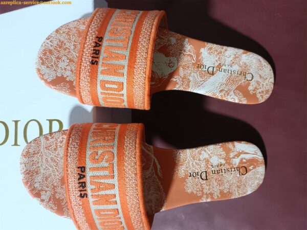 Replica Dior Dway Slides In Bright Orange Toile de Jouy Embroidered 7