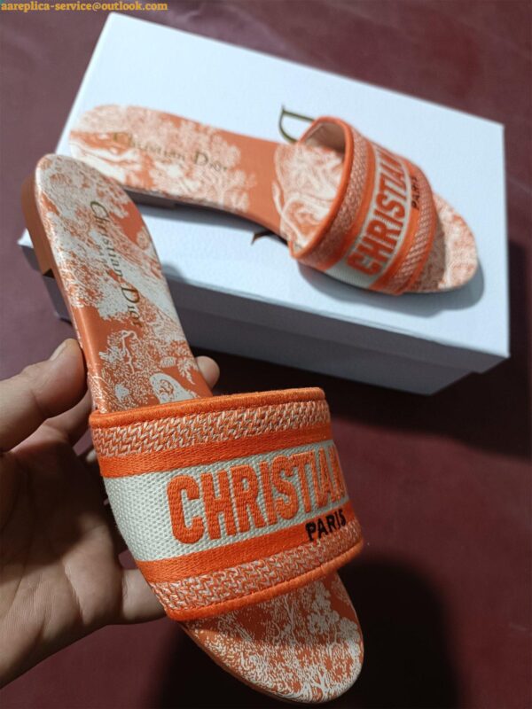 Replica Dior Dway Slides In Bright Orange Toile de Jouy Embroidered 8