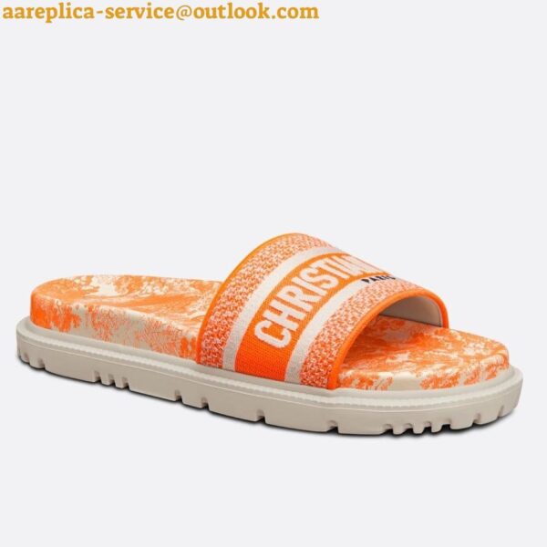 Replica Dior Dway Slides In Bright Orange Toile de Jouy Embroidered Cotton 6