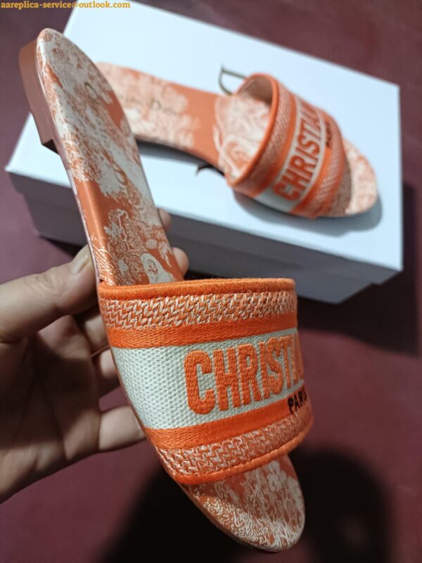 Replica Dior Dway Slides In Bright Orange Toile de Jouy Embroidered 10