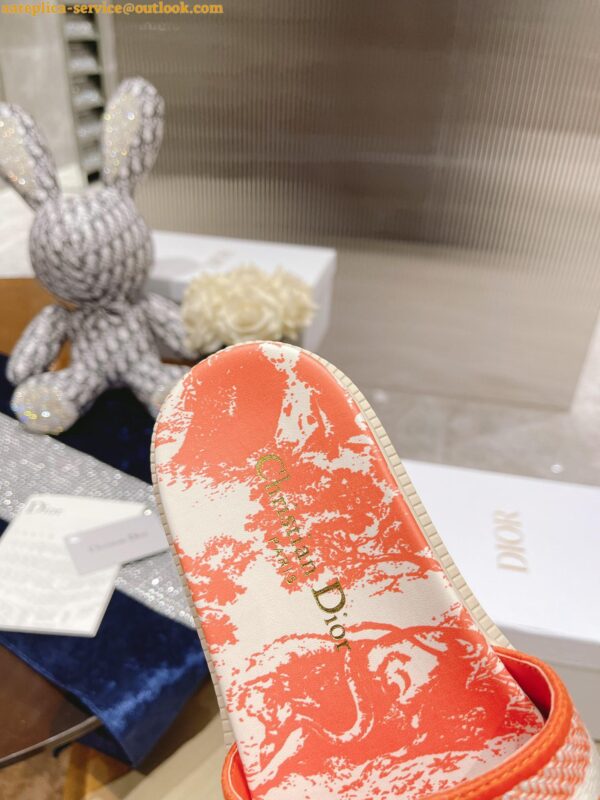 Replica Dior Dway Slides In Bright Orange Toile de Jouy Embroidered Cotton 8