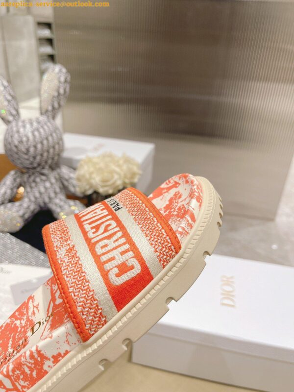 Replica Dior Dway Slides In Bright Orange Toile de Jouy Embroidered Cotton 9