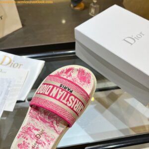 Replica Dior Dway Slides In Bright Pink Toile de Jouy Embroidered Cotton