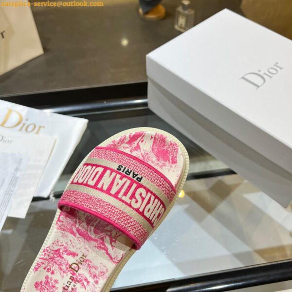 Replica Dior Dway Slides In Bright Pink Toile de Jouy Embroidered Cotton 3