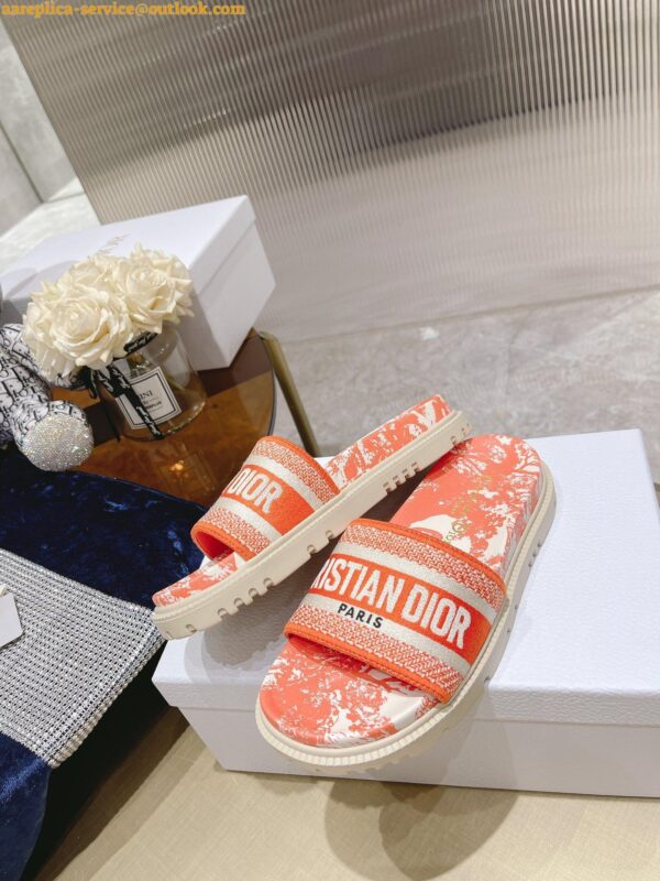 Replica Dior Dway Slides In Bright Orange Toile de Jouy Embroidered Cotton 10