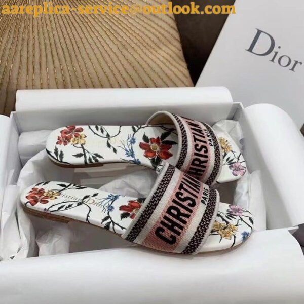 Replica Dior Dway Slides In Bright Pink Toile de Jouy Embroidered Cotton 6