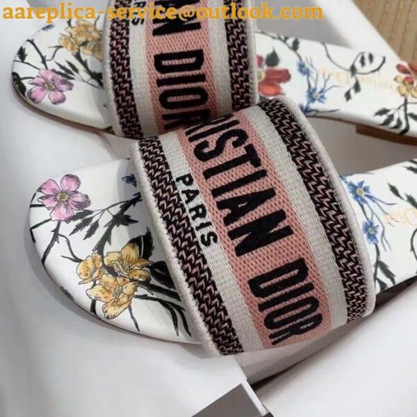 Replica Dior Dway Slides In Bright Pink Toile de Jouy Embroidered Cotton 8