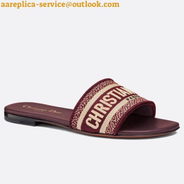 Replica Dior Dway Slides In Burgundy Embroidered Cotton 6