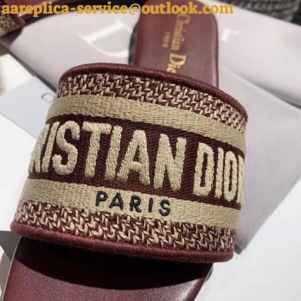 Replica Dior Dway Slides In Burgundy Embroidered Cotton 7