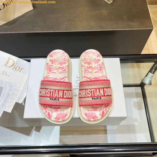 Replica Dior Dway Slides In Bright Pink Toile de Jouy Embroidered Cotton 16