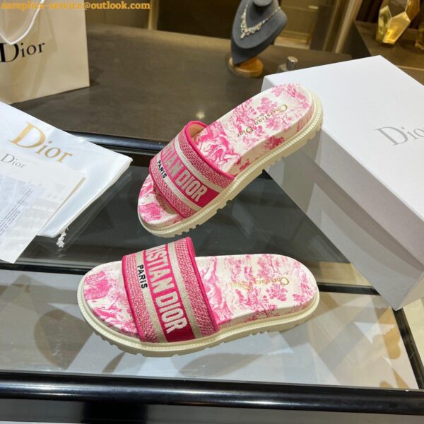 Replica Dior Dway Slides In Bright Pink Toile de Jouy Embroidered Cotton 17