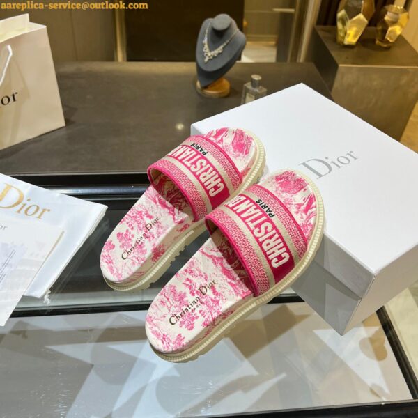 Replica Dior Dway Slides In Bright Pink Toile de Jouy Embroidered Cotton 18