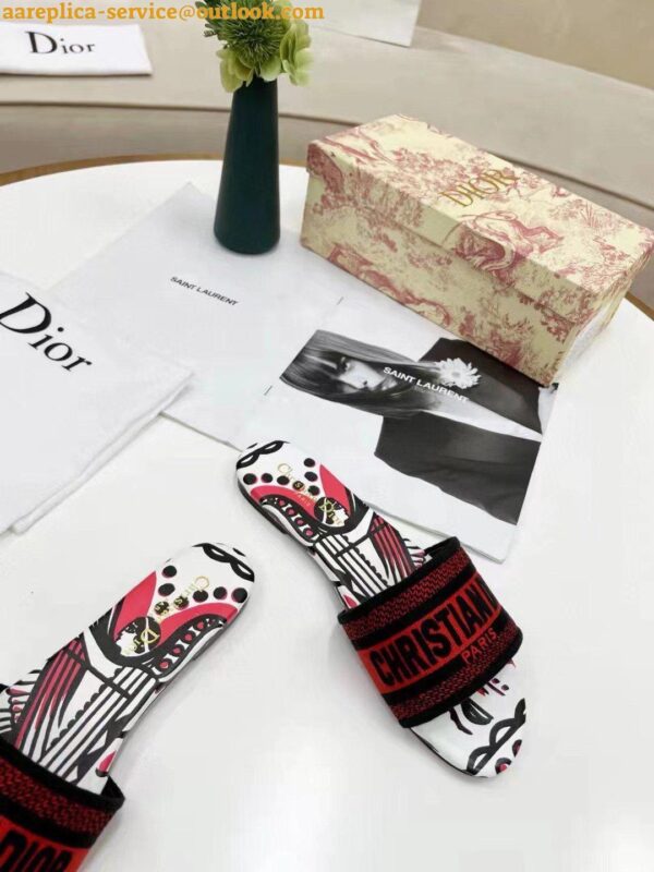 Replica Dior Dway Slides In Embroidered Cotton with Cupidon Motif 9