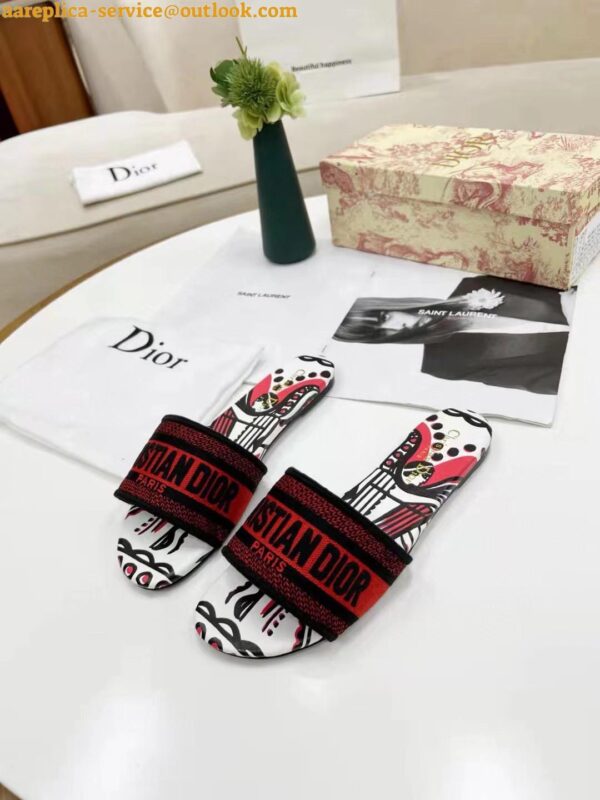 Replica Dior Dway Slides In Embroidered Cotton with Cupidon Motif 10