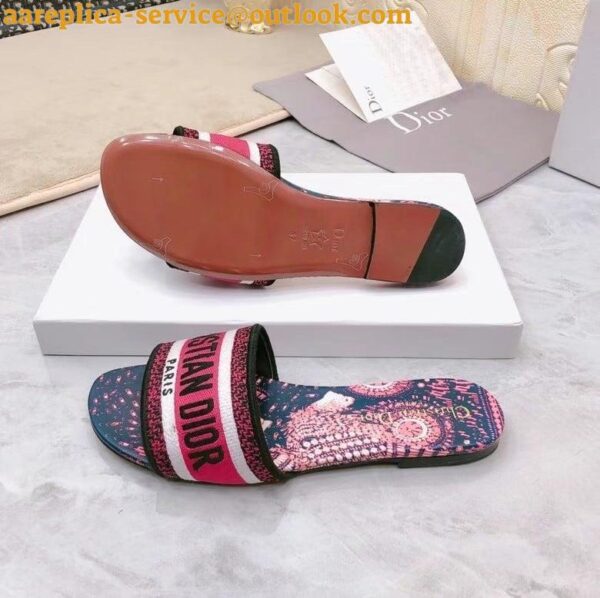 Replica Dior Dway Slides In Fuchsia Animals Embroidered Cotton 5