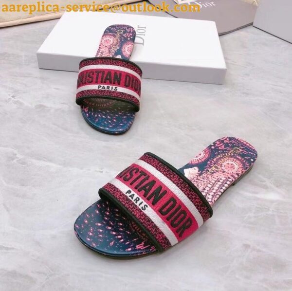 Replica Dior Dway Slides In Fuchsia Animals Embroidered Cotton 6