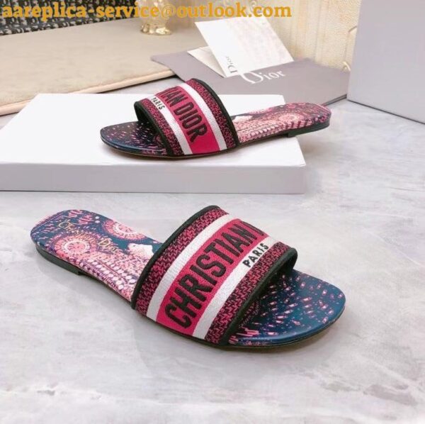 Replica Dior Dway Slides In Fuchsia Animals Embroidered Cotton 7