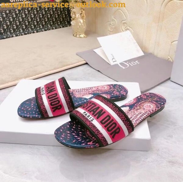 Replica Dior Dway Slides In Fuchsia Animals Embroidered Cotton 8