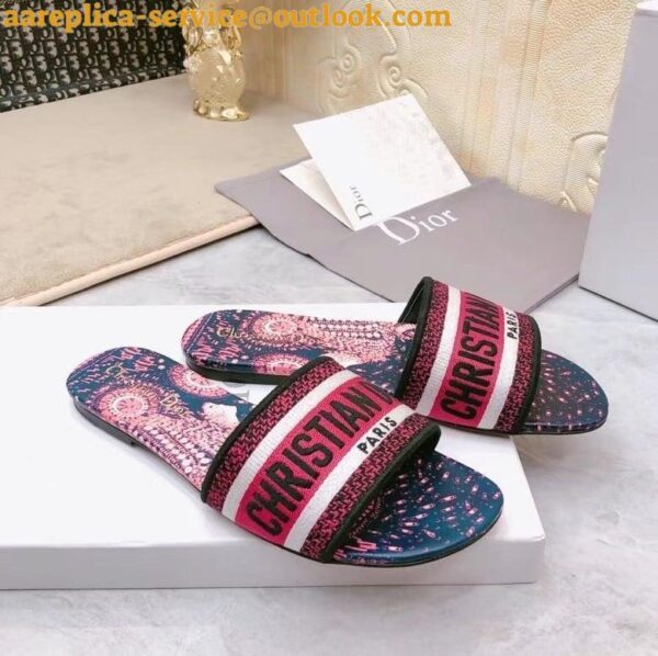 Replica Dior Dway Slides In Fuchsia Animals Embroidered Cotton 9