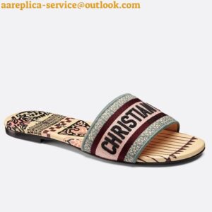 Replica Dior Dway Slides In Geometric Motif Embroidered Cotton