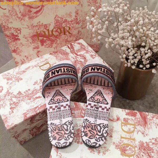 Replica Dior Dway Slides In Geometric Motif Embroidered Cotton 5