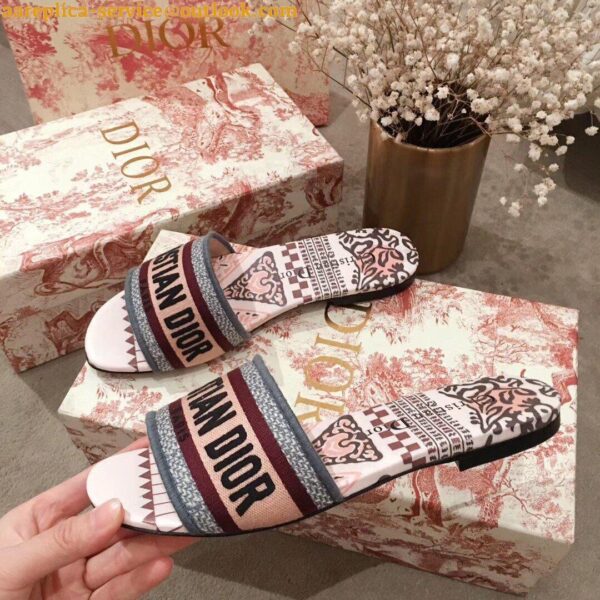 Replica Dior Dway Slides In Geometric Motif Embroidered Cotton 10